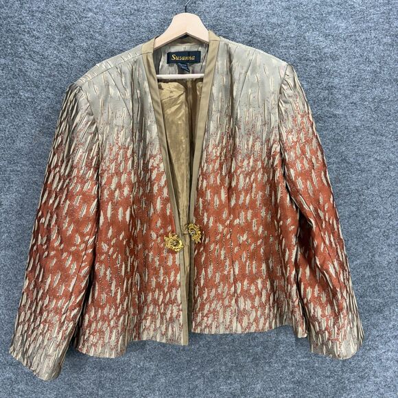 Susanna Jacket Women 16 Gray Geometric Open Front Long Sleeve Lined - Picture 1 of 7